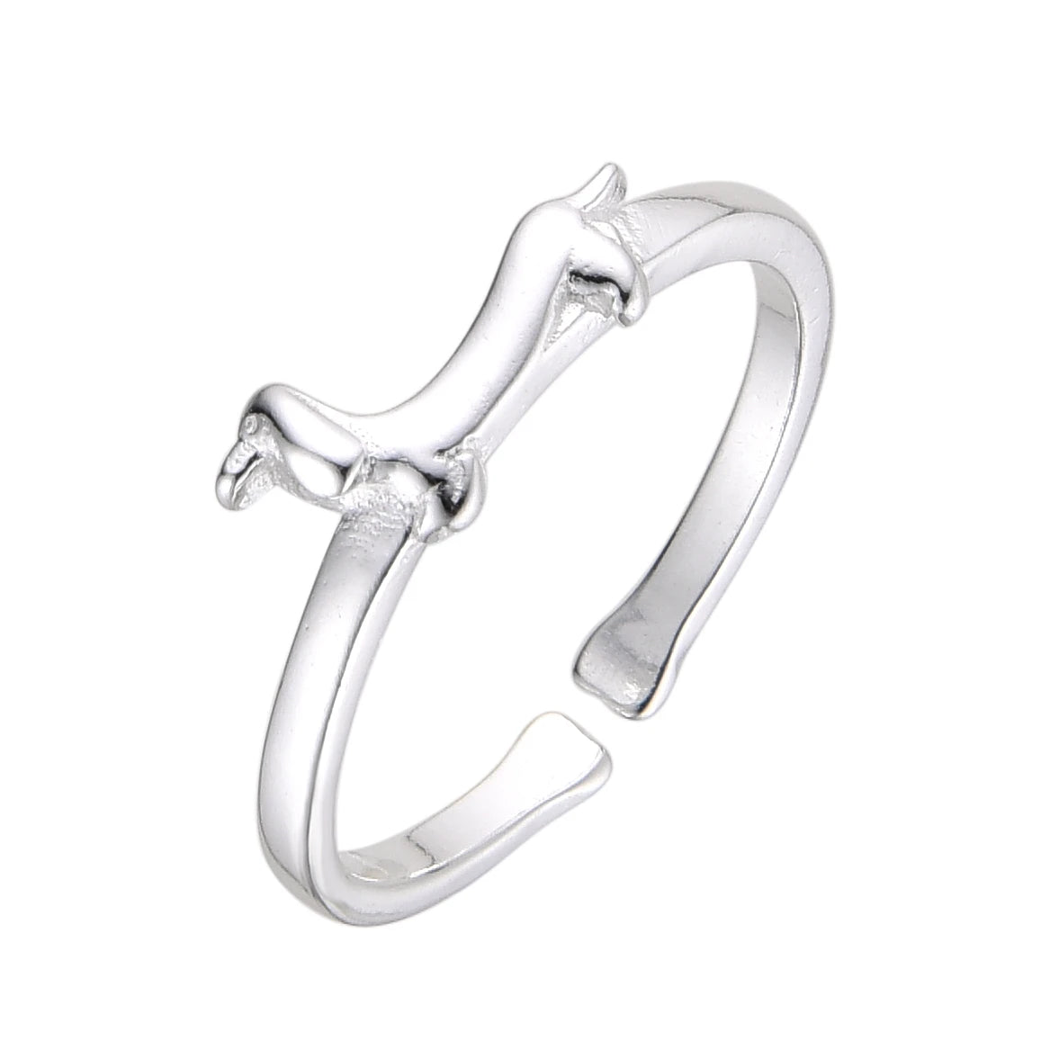 Anillo Perro Salchicha Ajustable Plata 925