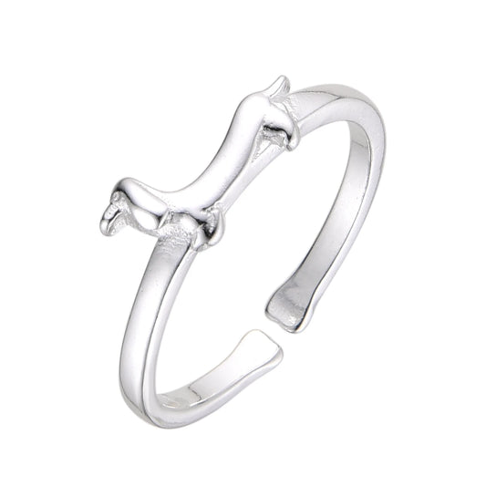 Anillo Perro Salchicha Ajustable Plata 925
