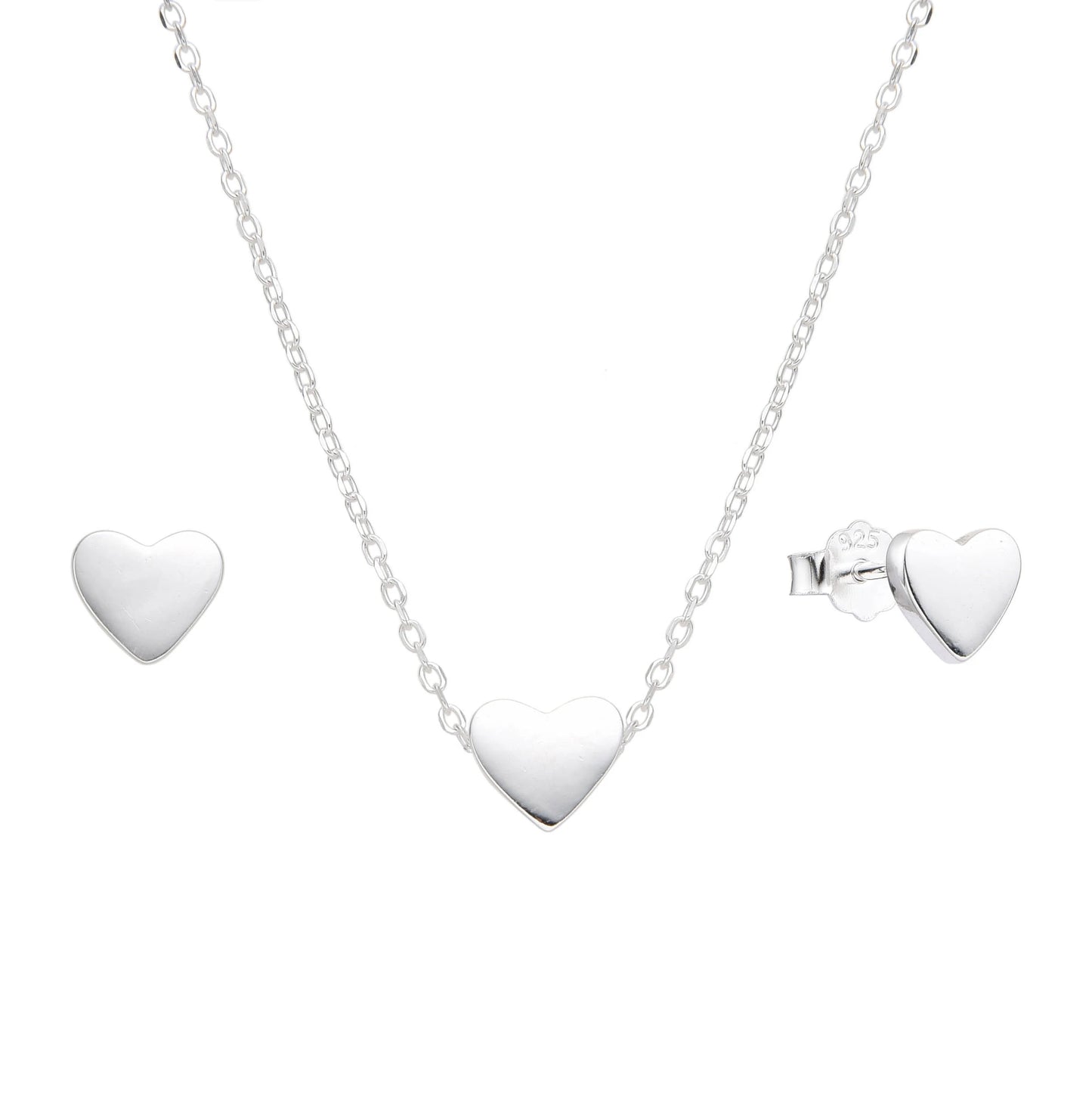 Juego Cadena y Zarcillos de Corazones - Plata 925