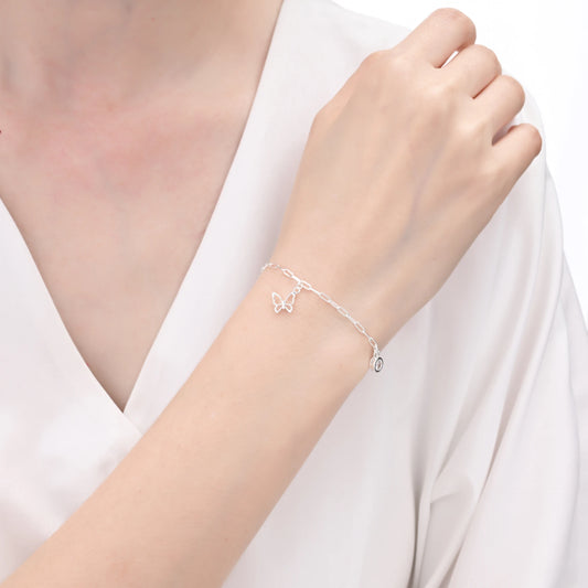 Pulsera Dijes Mariposa y Punto de Luz 20cm Ajustable - Plata 925