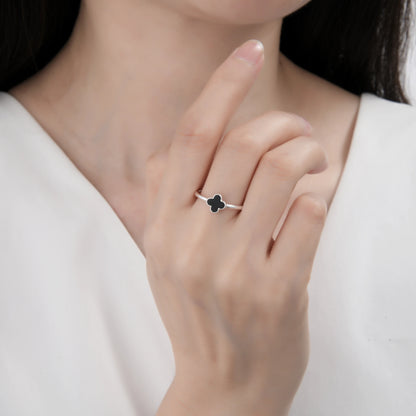Anillo Flor Negra Pequeña - Plata 925