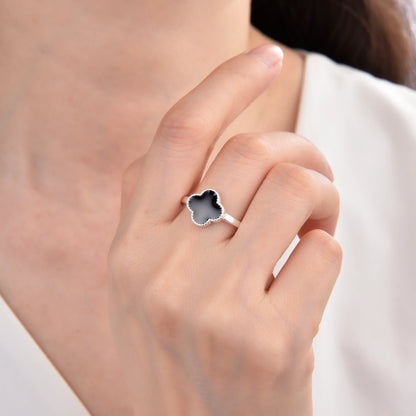 Anillo Flor Negra - Plata 925