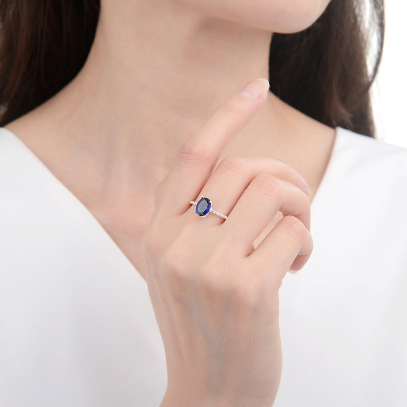 Anillo Piedra Azul Ovalada - Plata 925