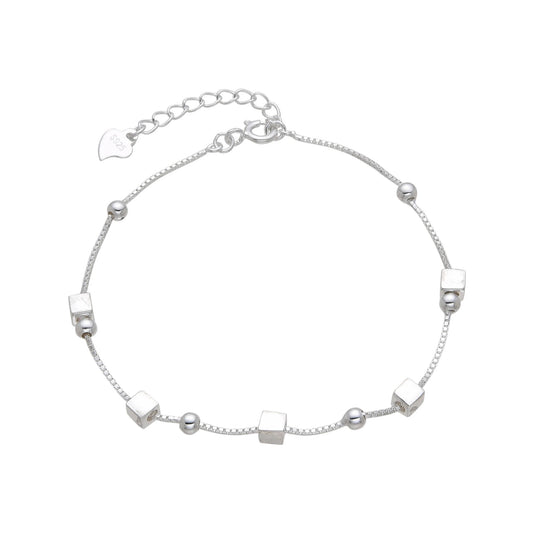 Pulsera Veneciana con Balines y Cubos 20cm Ajustable - Plata 925