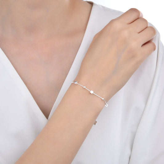 Pulsera Veneciana con Balines y Cubos 20cm Ajustable - Plata 925