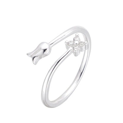 Anillo Flor y Cristal Ajustable - Plata 925