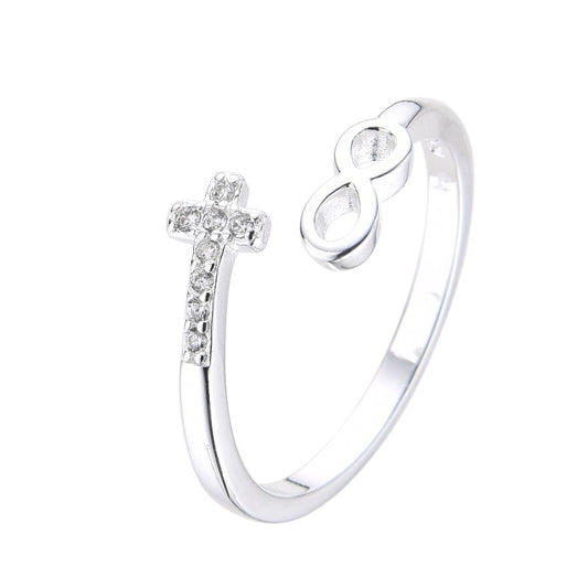 Anillo Cruz e Infinito Ajustable Plata 925