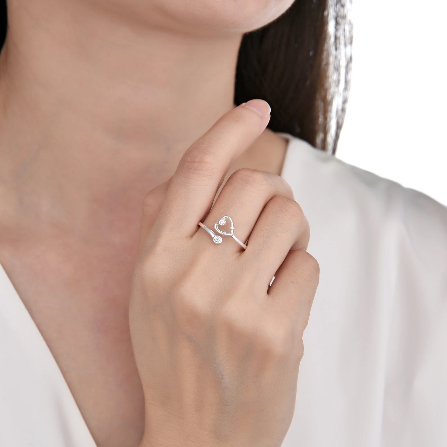 Anillo Estetoscopio Ajustable 7 - Plata 925