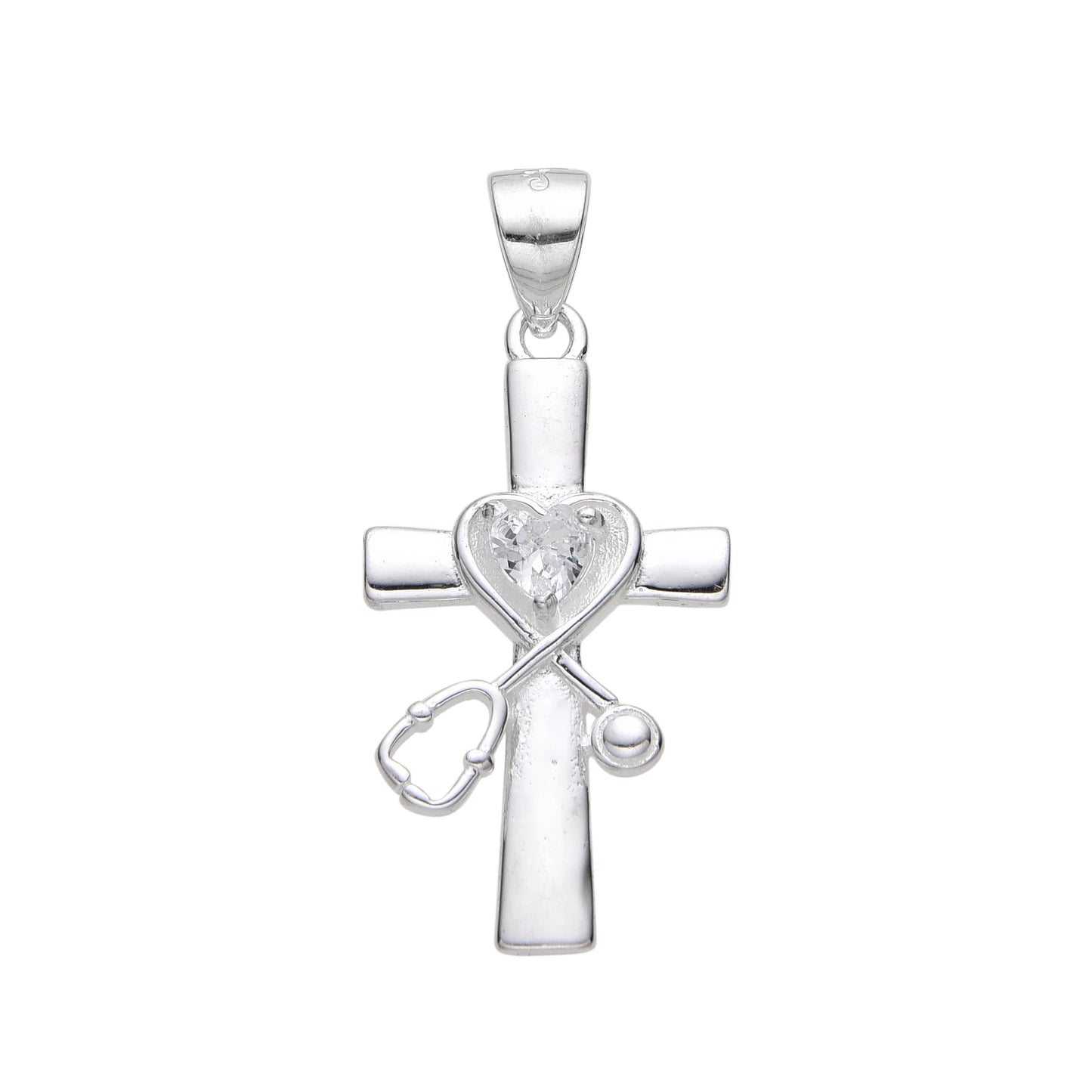 Dije Cruz Estetoscopio 2,5cm - Plata 925