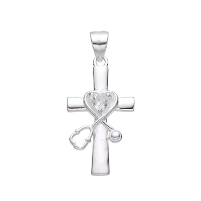 Dije Cruz Estetoscopio 2,5cm - Plata 925