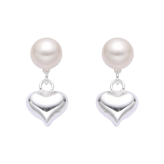 Zarcillos Perla Cultivada y Corazon- Plata 925