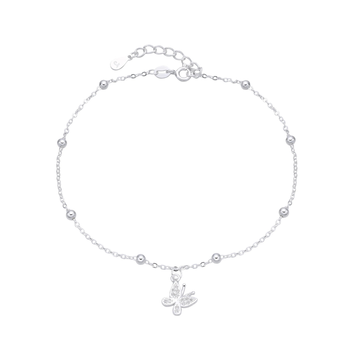 Tobillera Dije Mariposa 25cm Ajustable - Plata 925