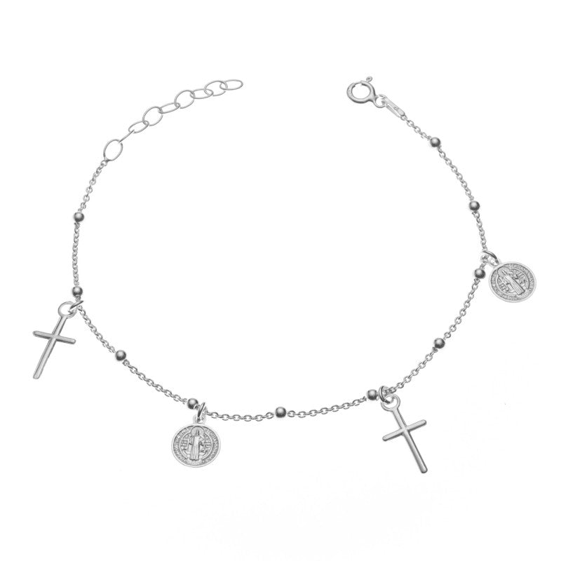 Pulsera San Benito y Cruces 20cm Ajustable - Plata 925