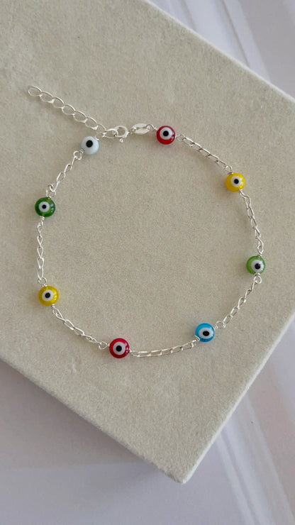Tobillera Ojos 25cm Ajustable - Plata 925