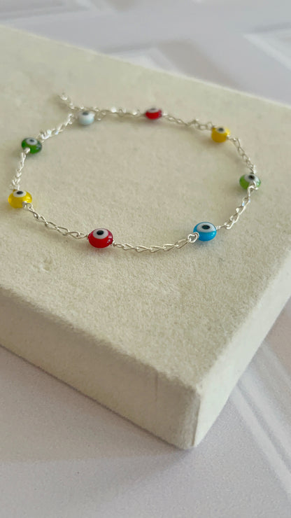 Tobillera Ojos 25cm Ajustable - Plata 925
