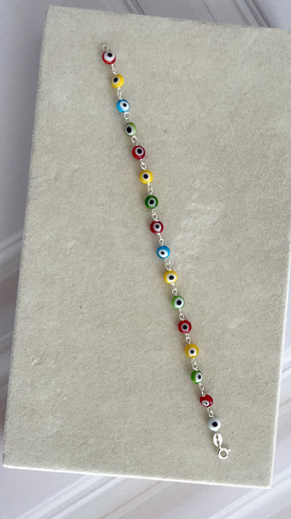 Pulsera Ojos 6mm - 19cm - Plata 925